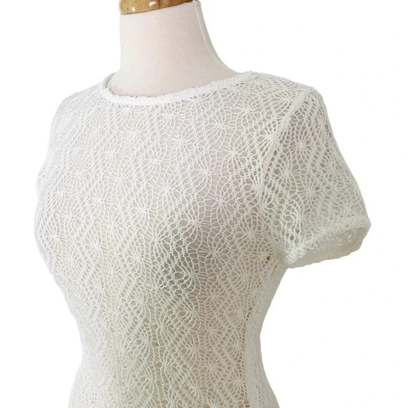 Lovers + Friends Crochet Short Sleeve Maci Cover Up Dress White Size M - Picture 8 of 11